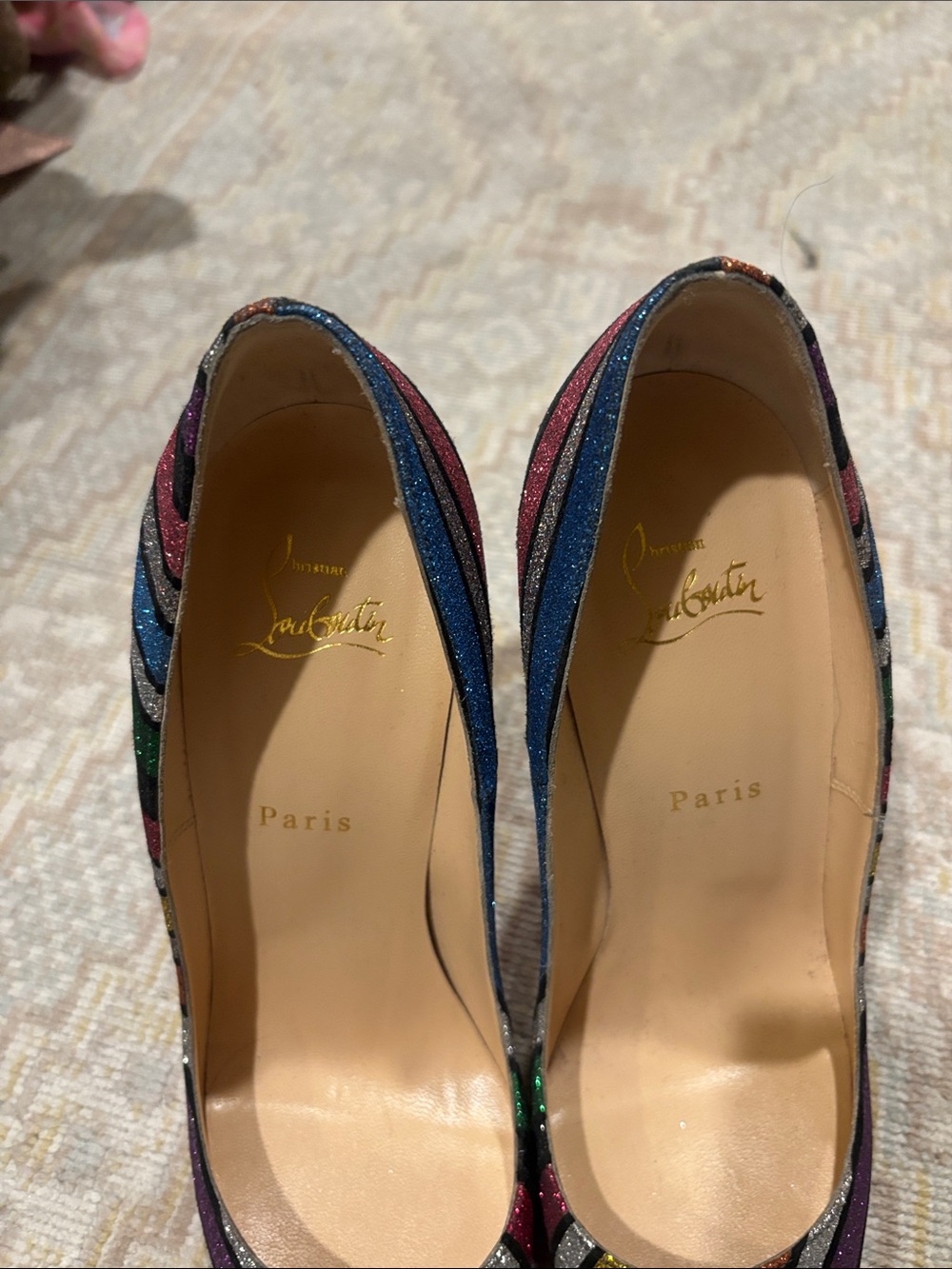 Christian Louboutin Multicolor Glitter Striped Pointed-Toe Pumps - Picture 3 of 4